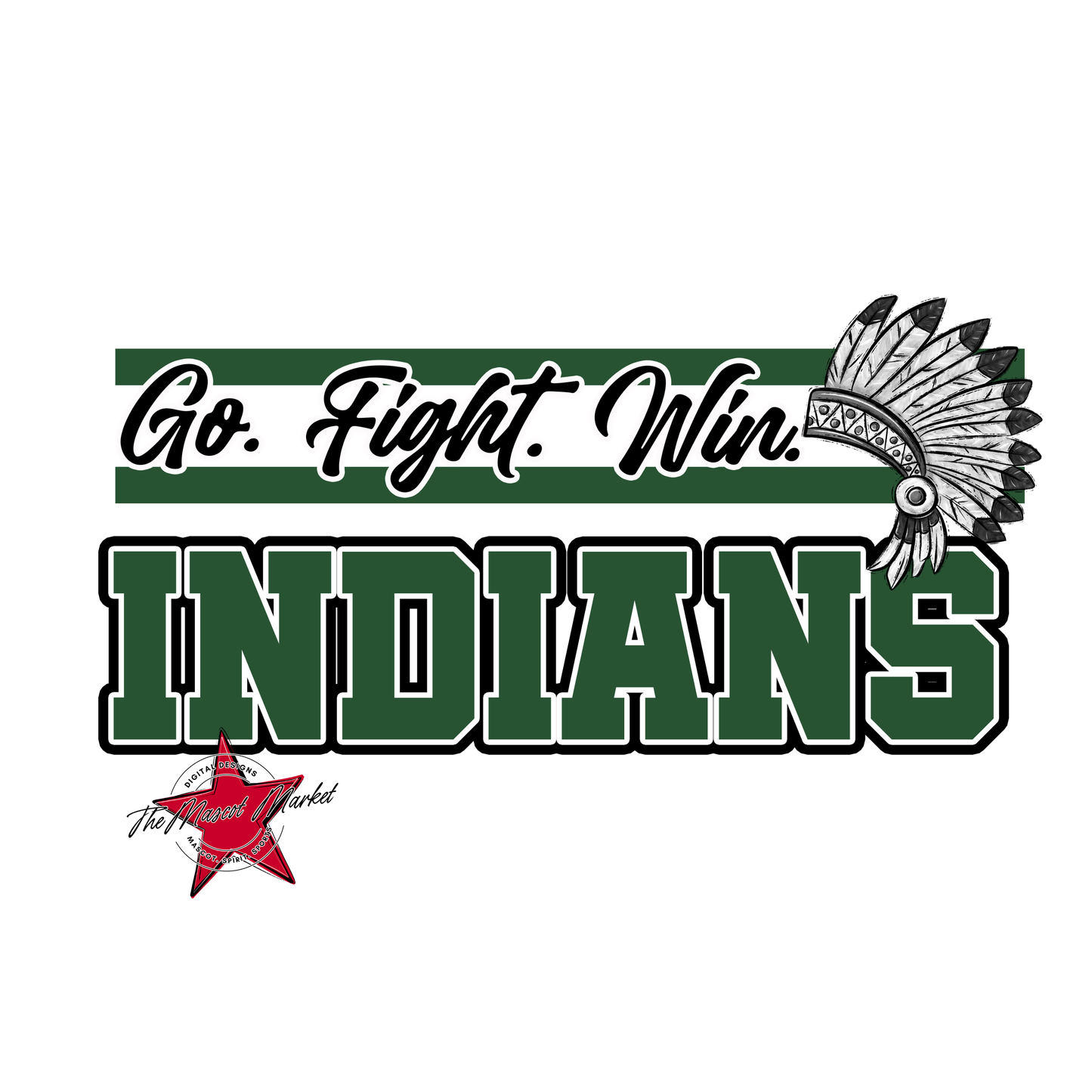 Indians Go Fight Win Mascot Lines-Green
