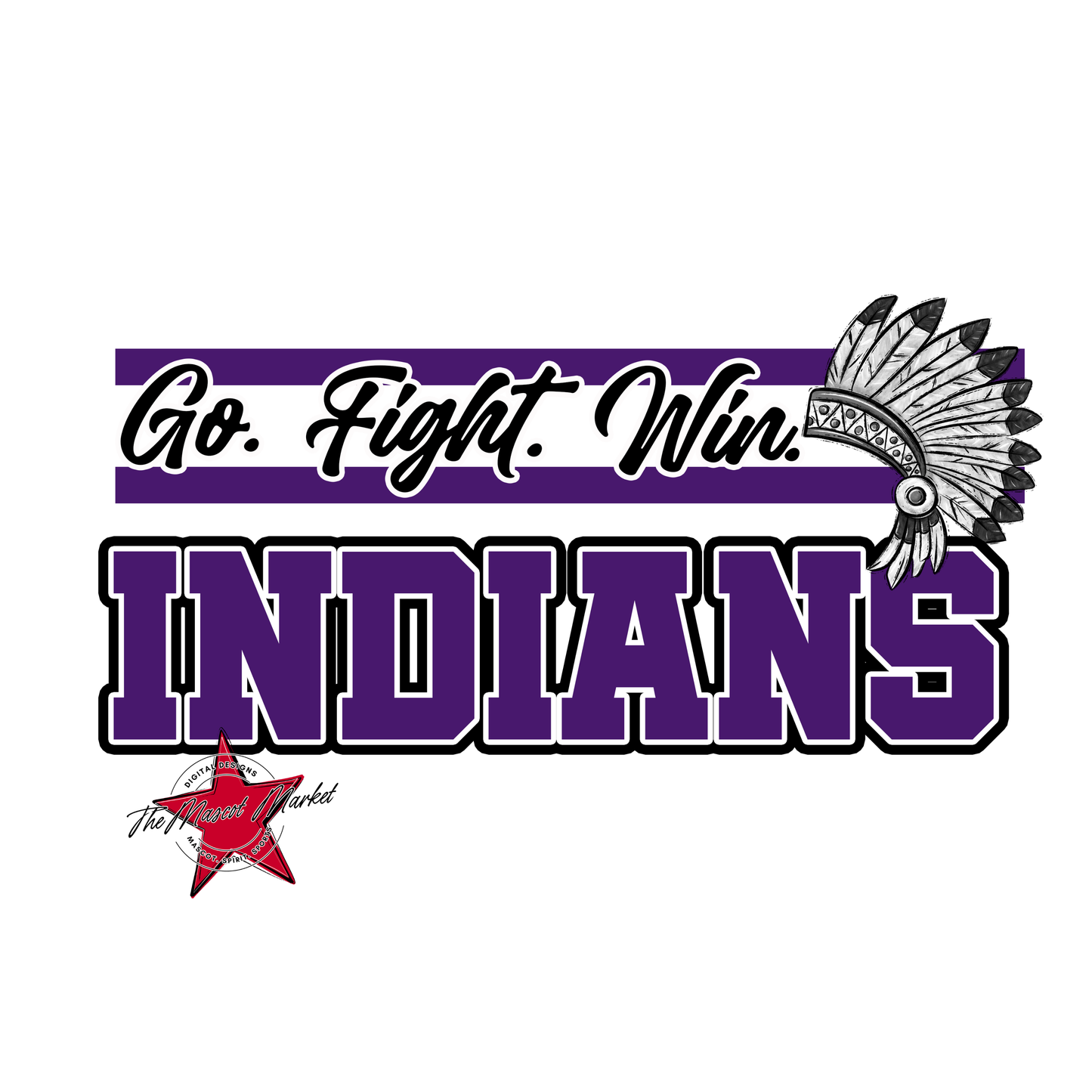 Indians Go Fight Win Mascot Lines-Purple