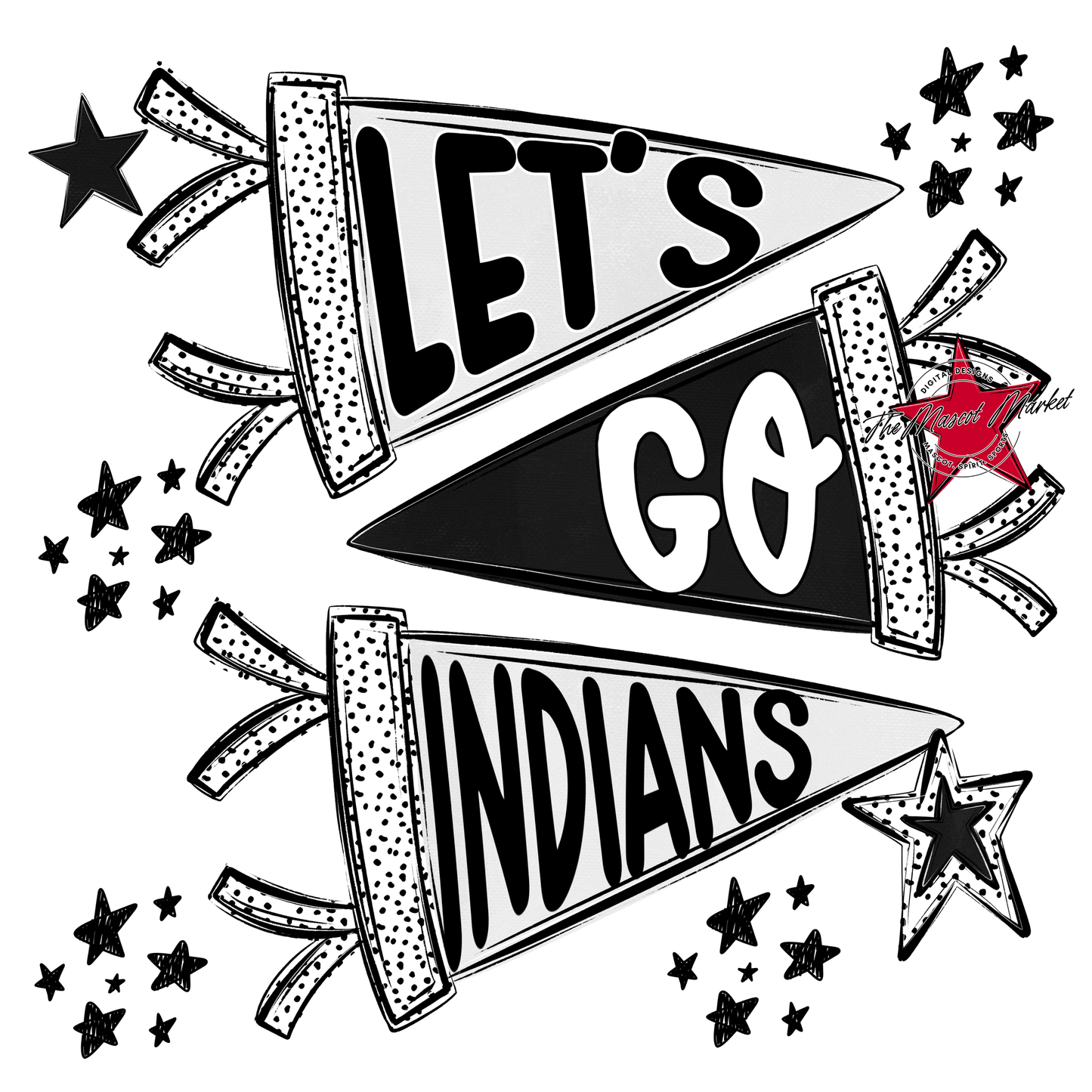 Indians Let's Go Flag Design-Black