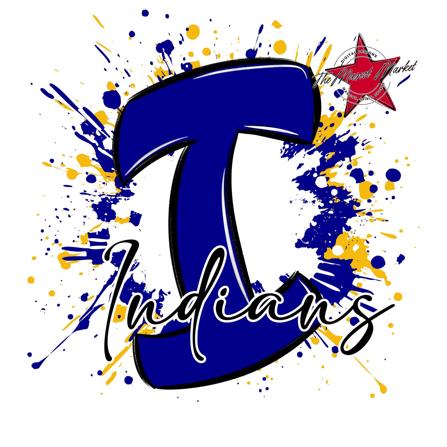 Indians Mascot Splatter-Blue & Yellow