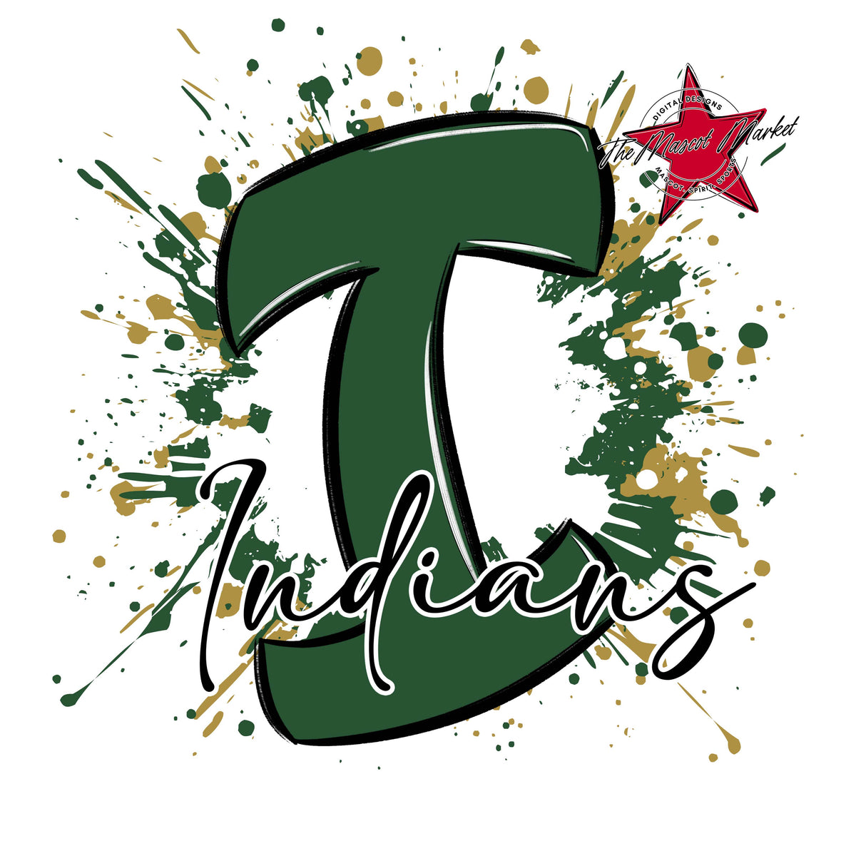 Indians Mascot Splatter-Green & Gold