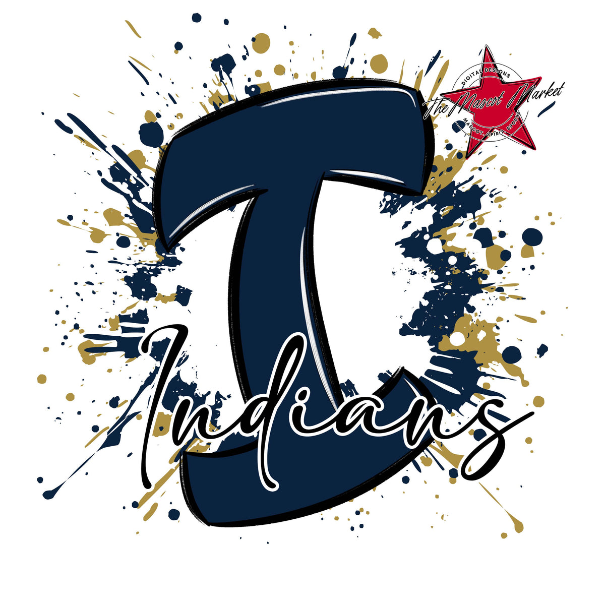 Indians Mascot Splatter-Navy & Gold