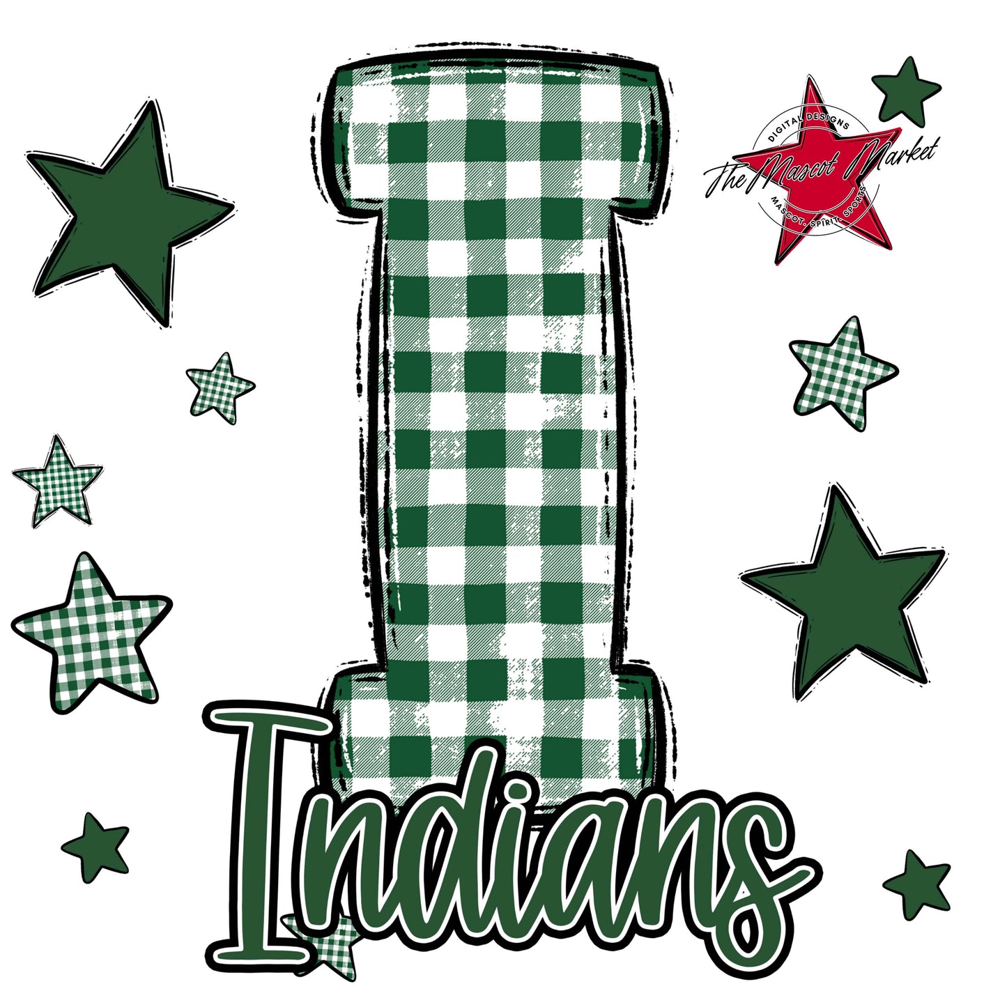 Indians Plaid Star Design-Green