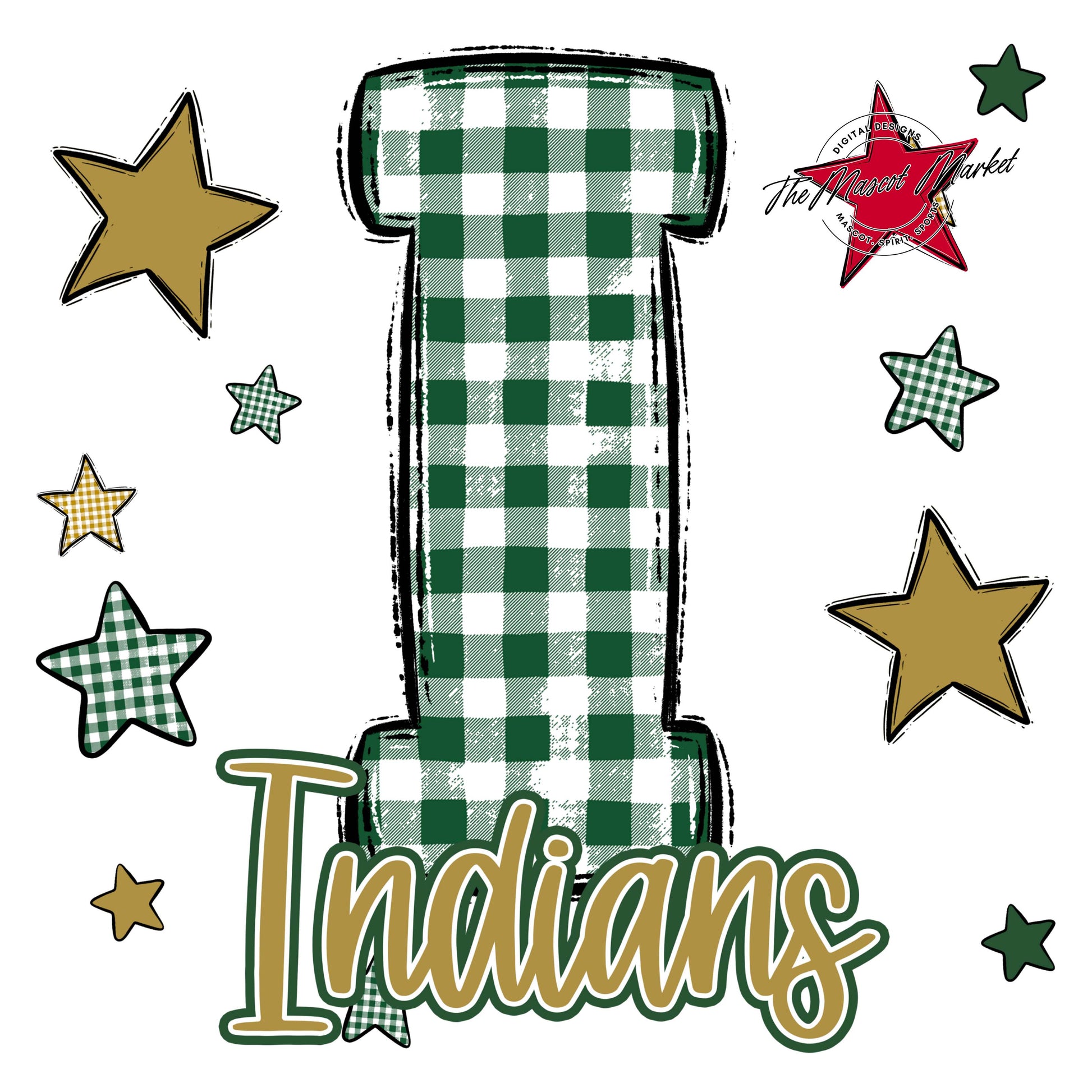 Indians Plaid Star Design-Green & Gold