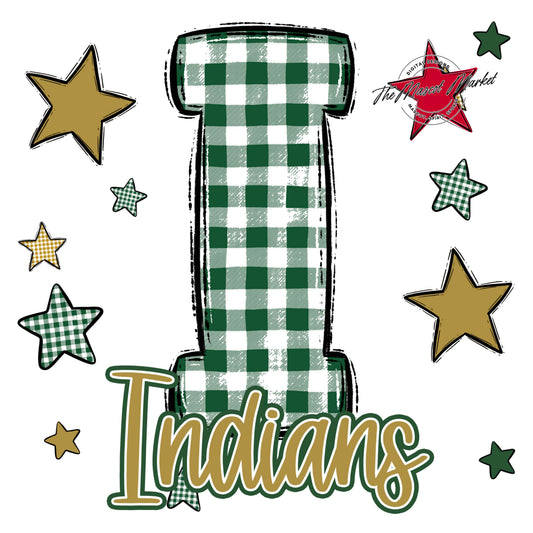 Indians Plaid Star Design-Green & Gold