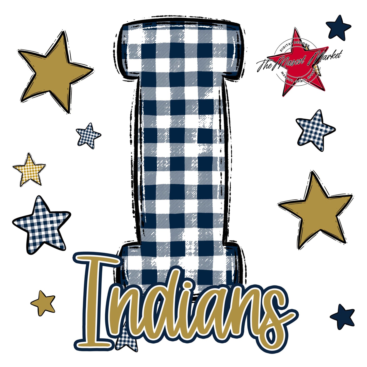 Indians Plaid Star Design-Navy & Gold
