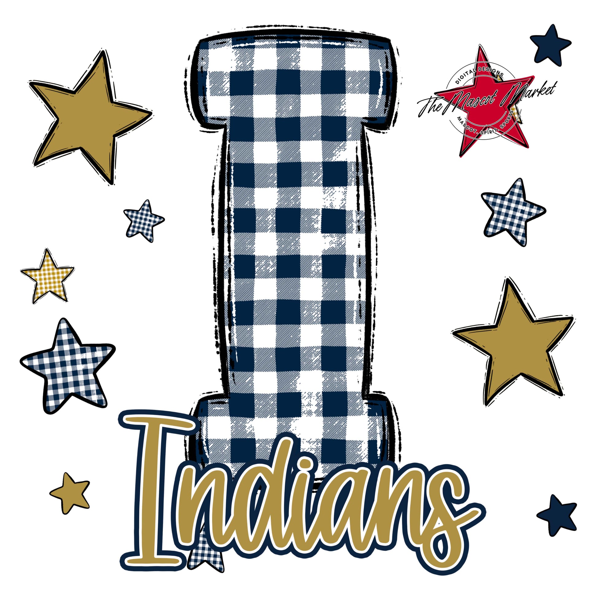 Indians Plaid Star Design-Navy & Gold