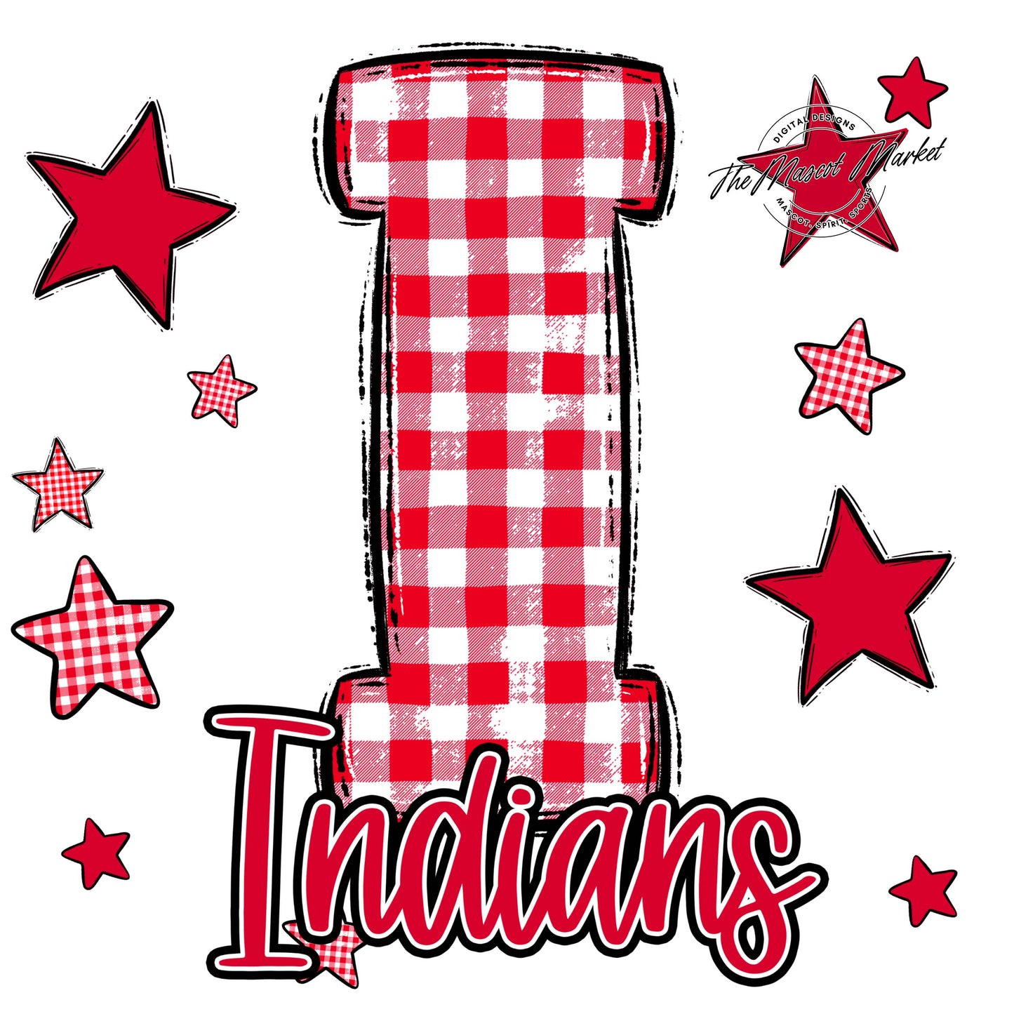 Indians Plaid Star Design-Red