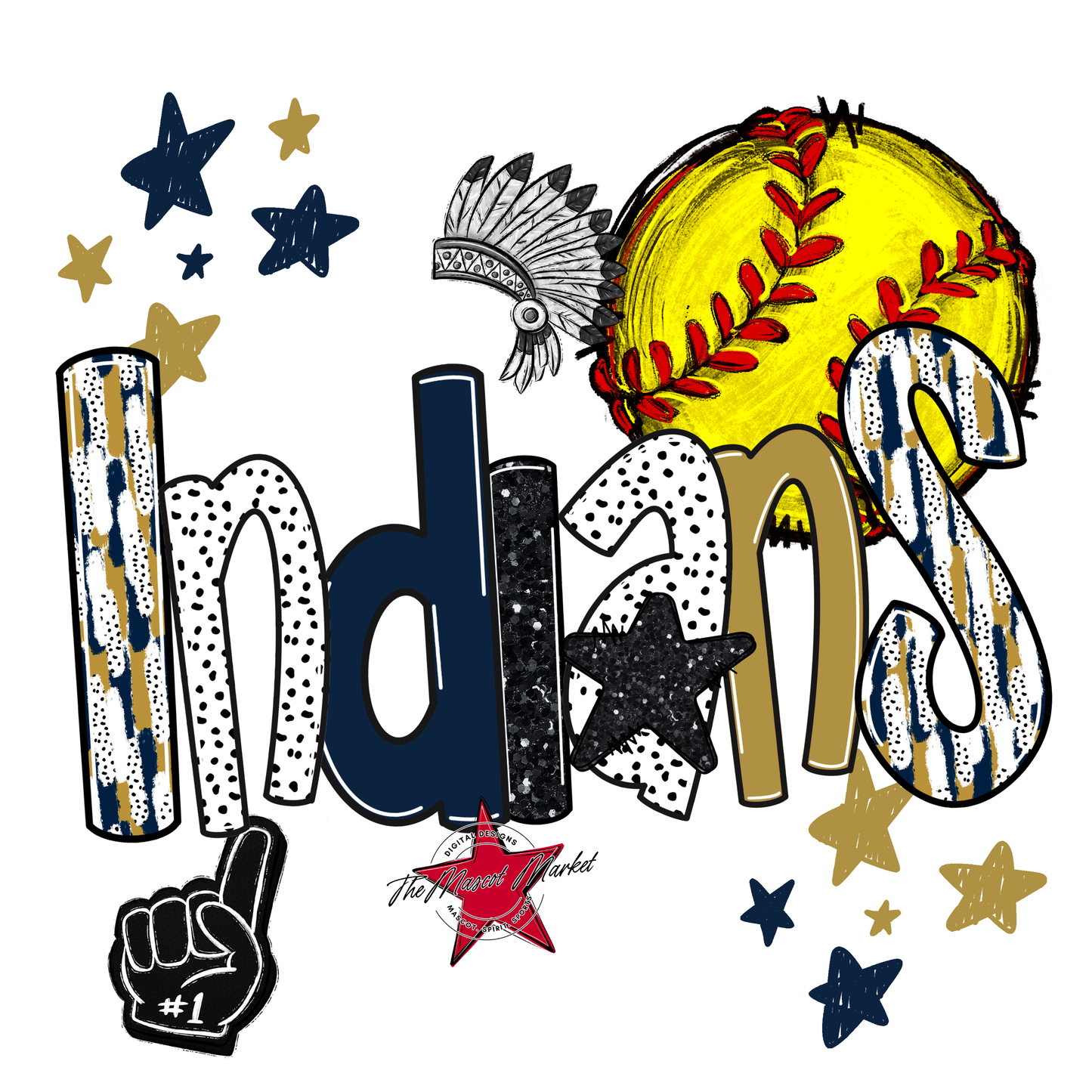 Indians Softball Scrape-Navy-Gold