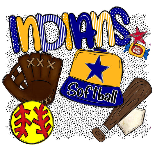 Indians Softball Spirit-Blue & Yellow