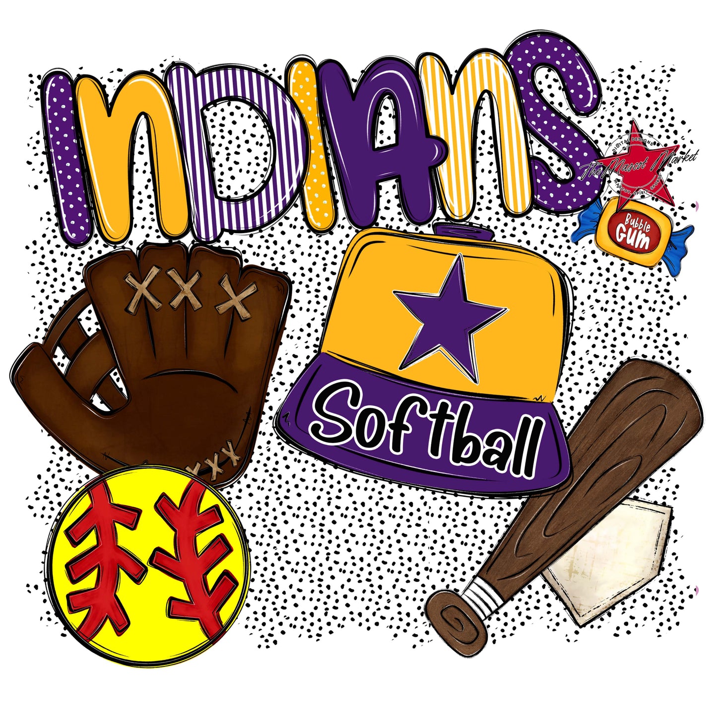Indians Softball Spirit-Purple & Yellow