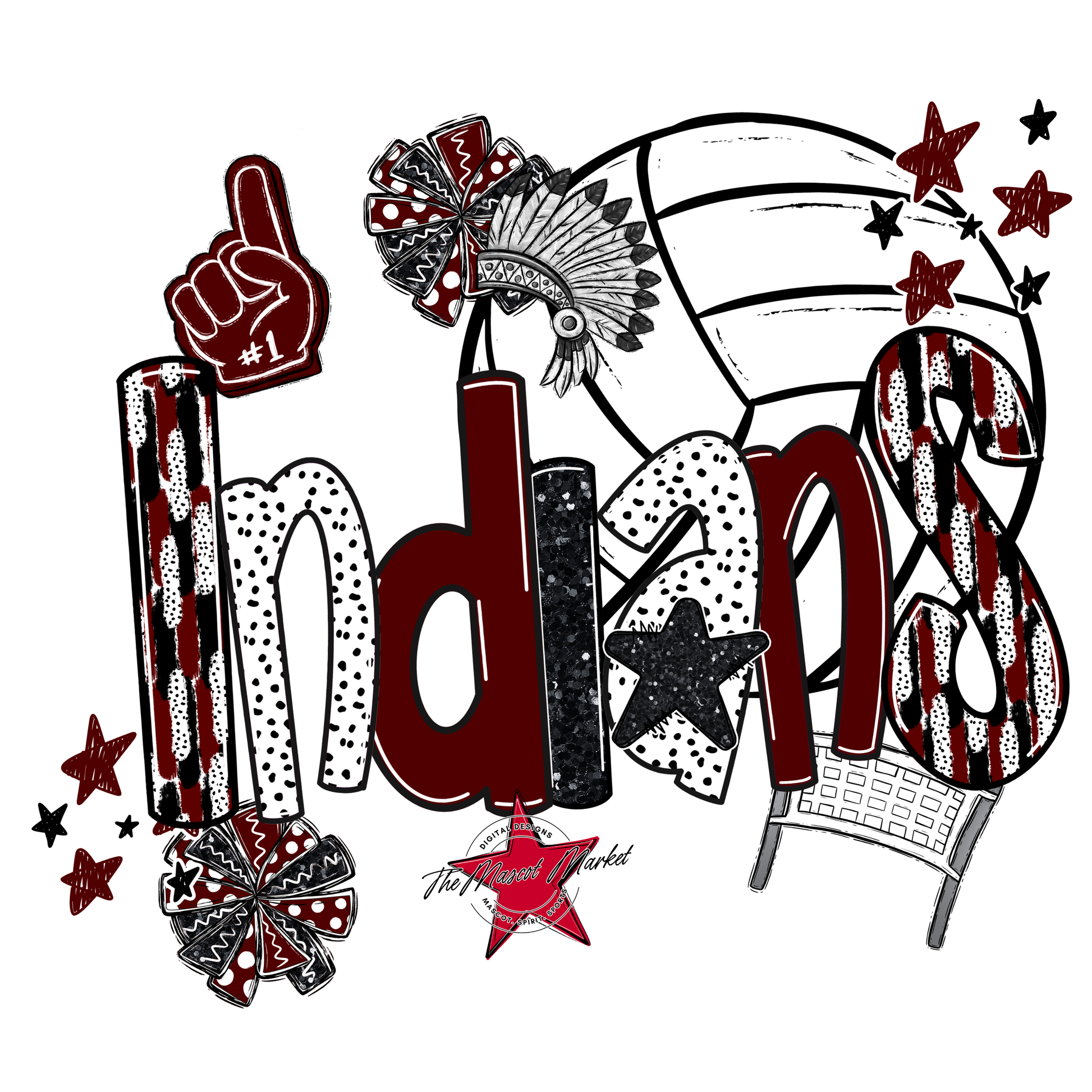 Indians Volleyball Scrape-Maroon