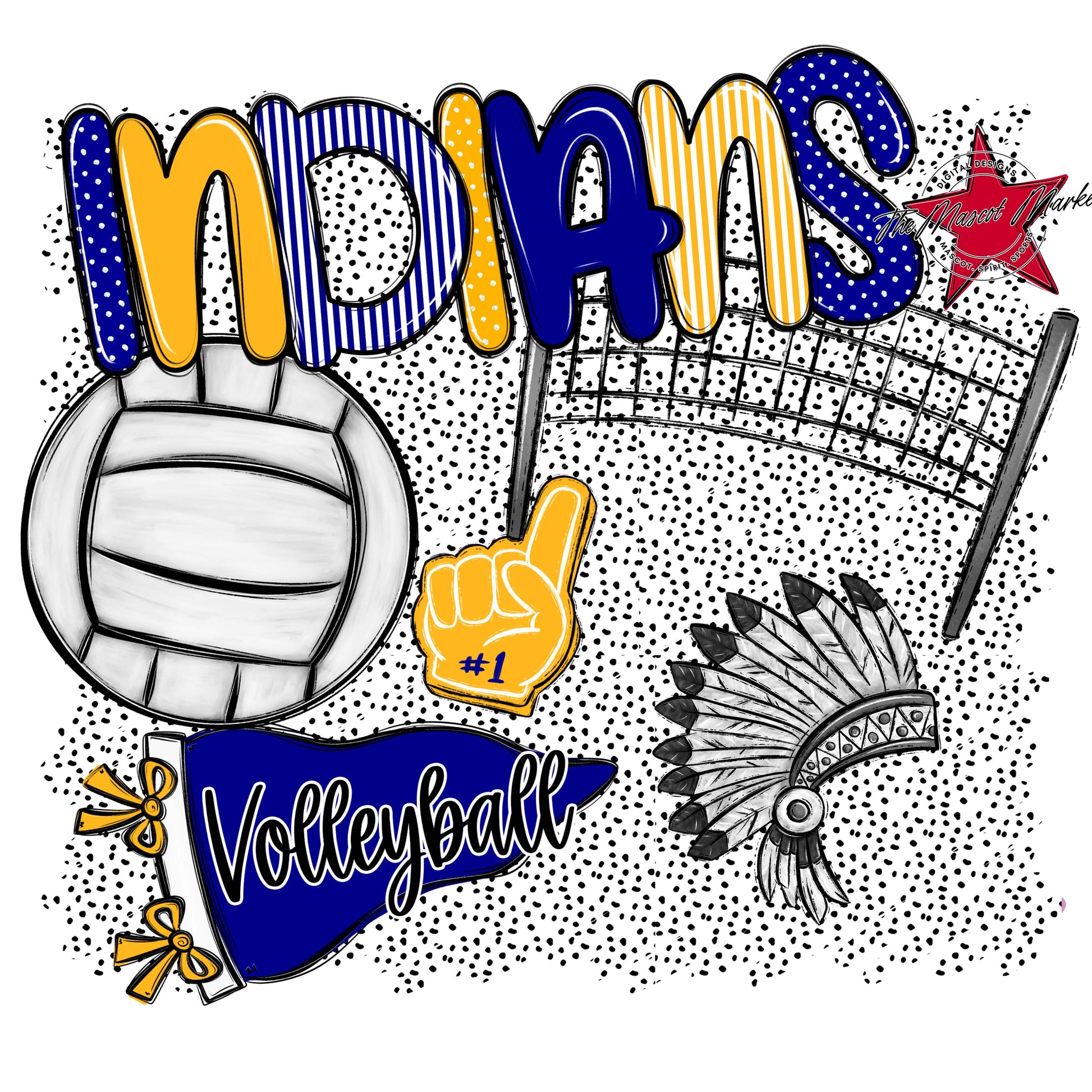 Indians Volleyball Spirit-Blue & Yellow