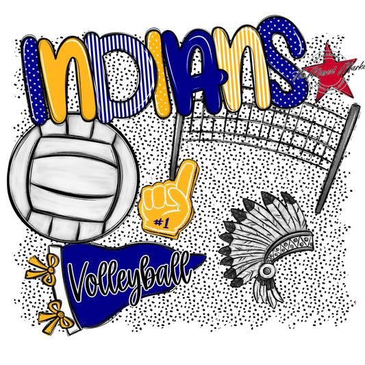 Indians Volleyball Spirit-Blue & Yellow