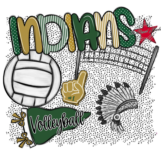 Indians Volleyball Spirit-Green & Gold