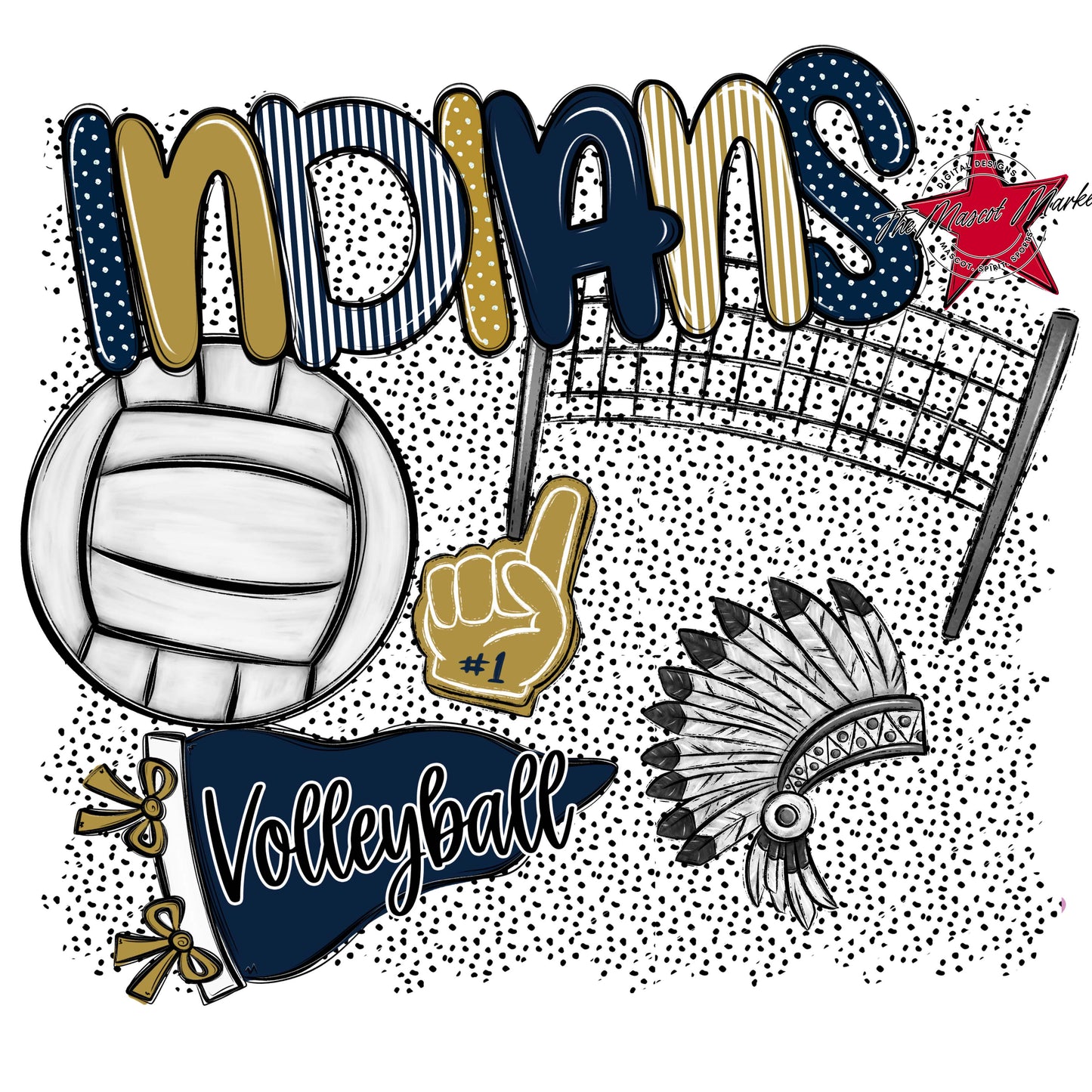 Indians Volleyball Spirit-Navy & Gold