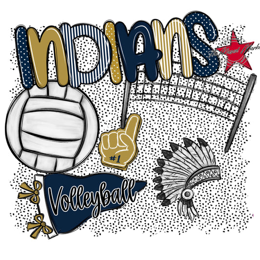 Indians Volleyball Spirit-Navy & Gold