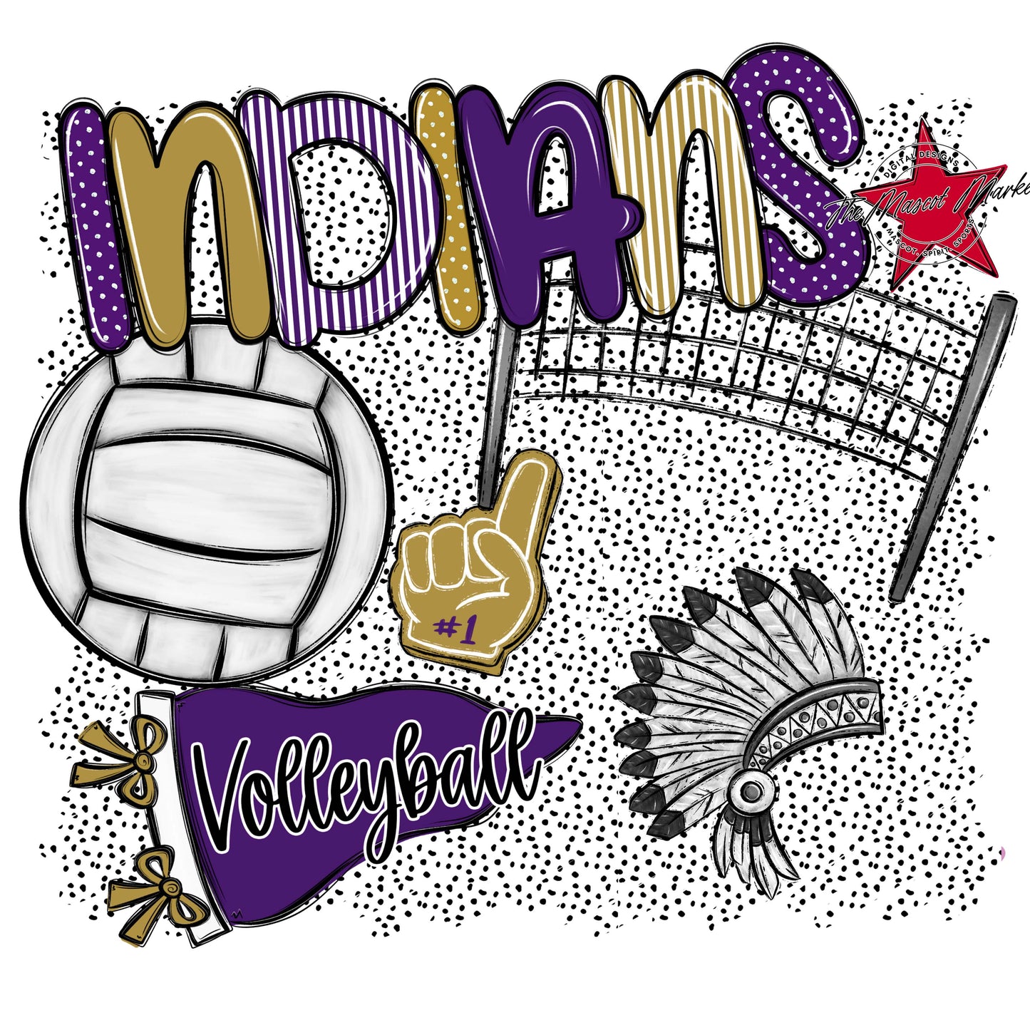 Indians Volleyball Spirit-Purple & Gold