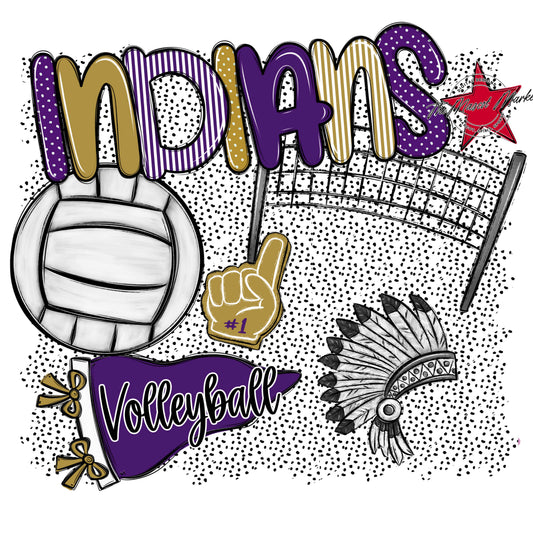 Indians Volleyball Spirit-Purple & Gold