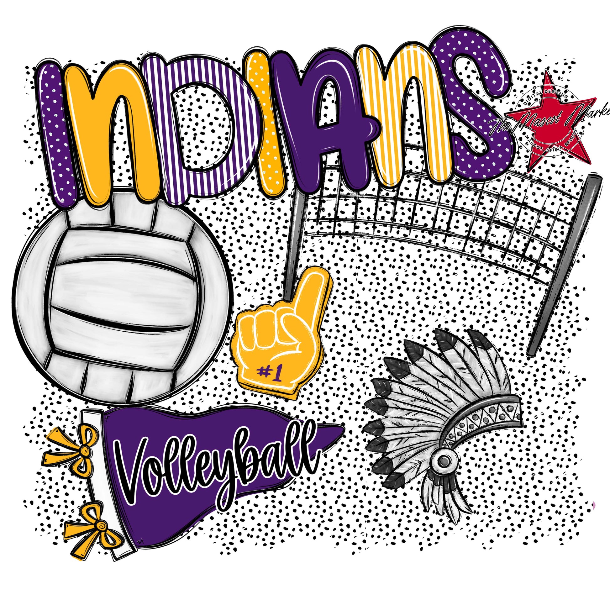 Indians Volleyball Spirit-Purple & Yellow