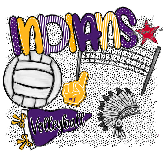 Indians Volleyball Spirit-Purple & Yellow