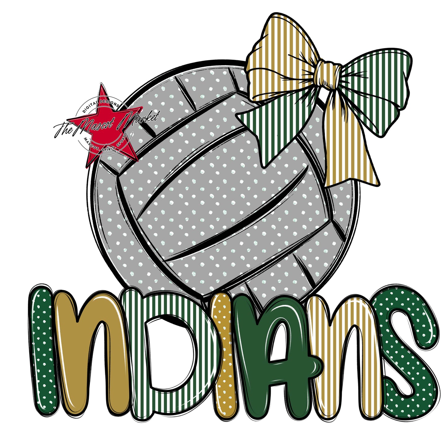 Indians Volleyball Spirit Design-Green & Gold