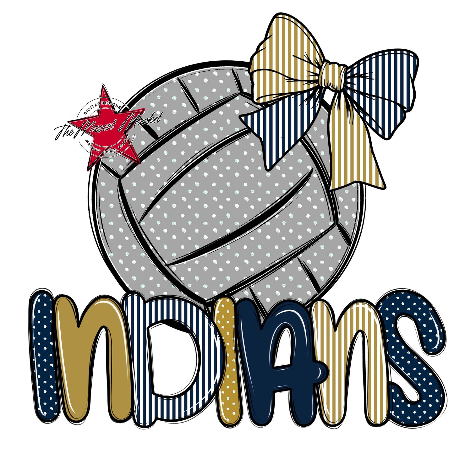 Indians Volleyball Spirit Design-Navy & Gold