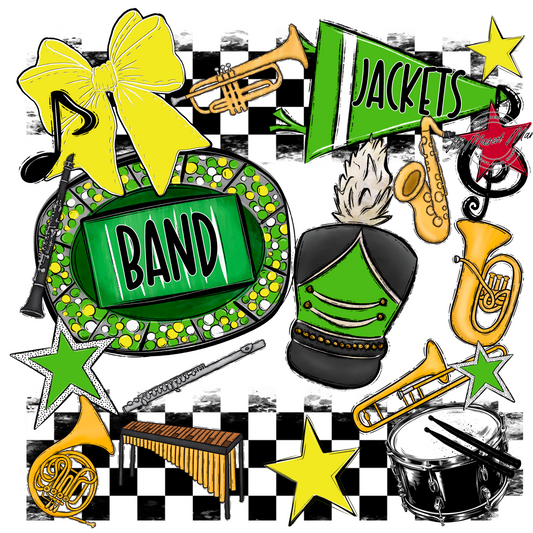 Jackets Checkers Band Spirit Design-Bright Green-Bright Yellow