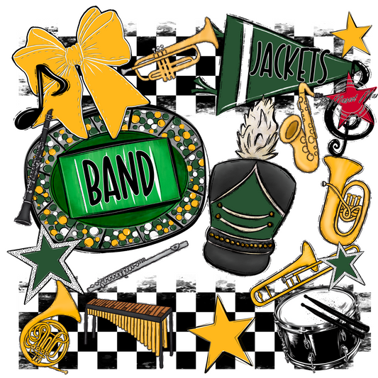 Jackets Checkers Band Spirit Design-Green-Yellow