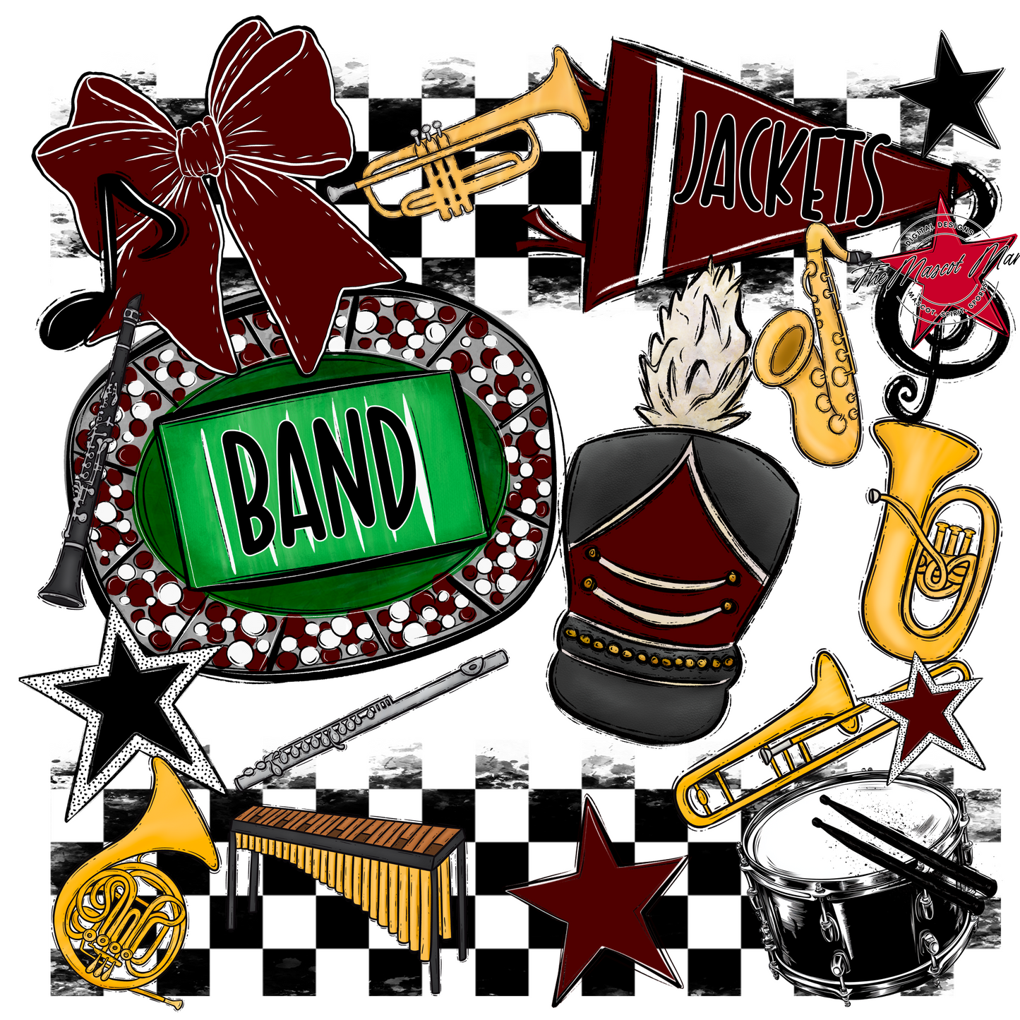 Jackets Checkers Band Spirit Design-Maroon
