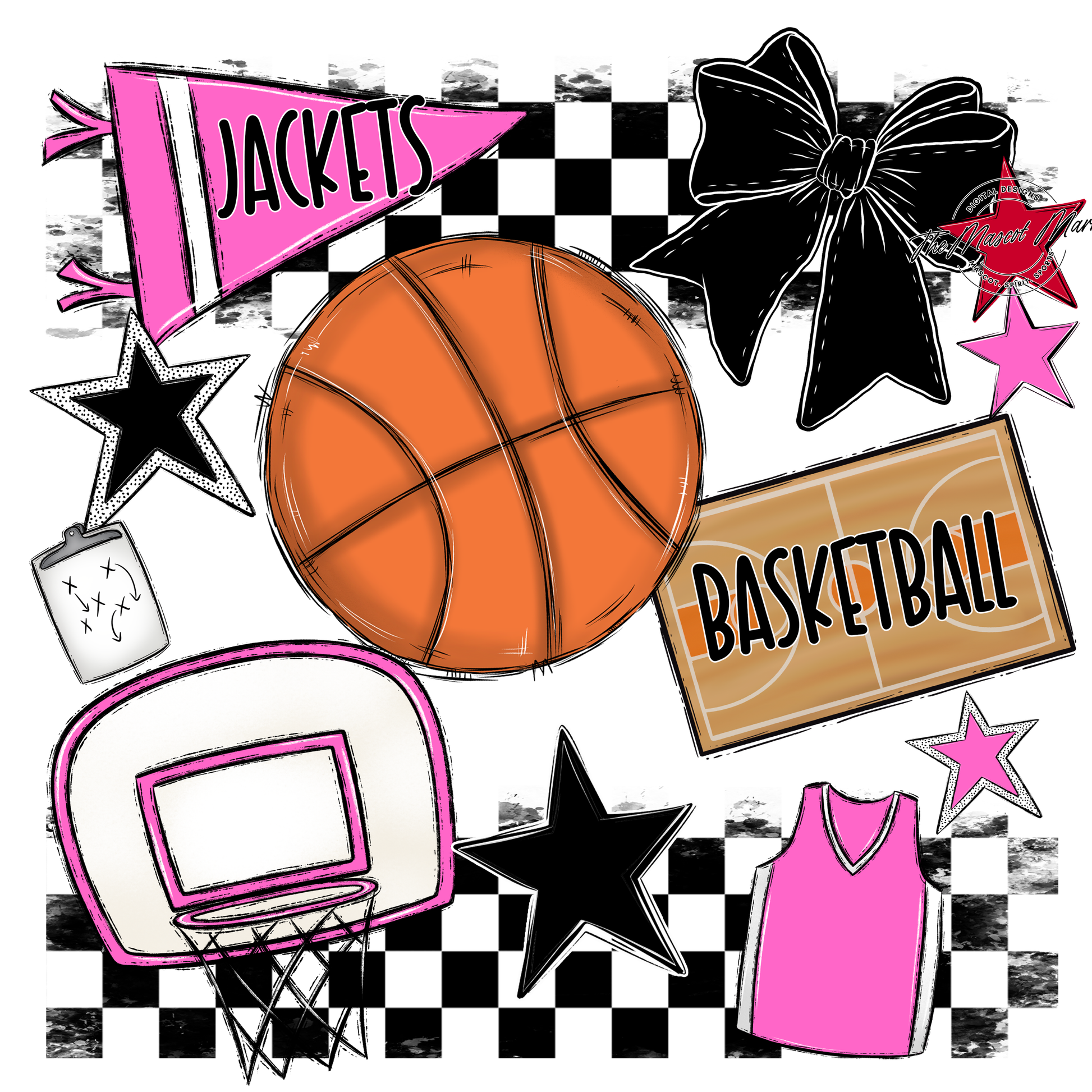 Jackets Checkers Basketball Spirit Design-Baby Pink
