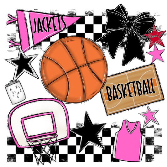 Jackets Checkers Basketball Spirit Design-Baby Pink