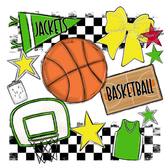 Jackets Checkers Basketball Spirit Design-Bright Green-Bright Yellow