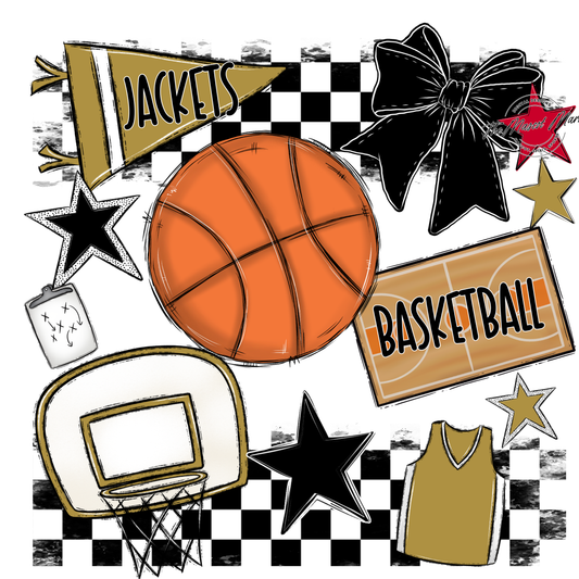 Jackets Checkers Basketball Spirit Design-Gold