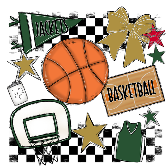 Jackets Checkers Basketball Spirit Design-Green-Gold