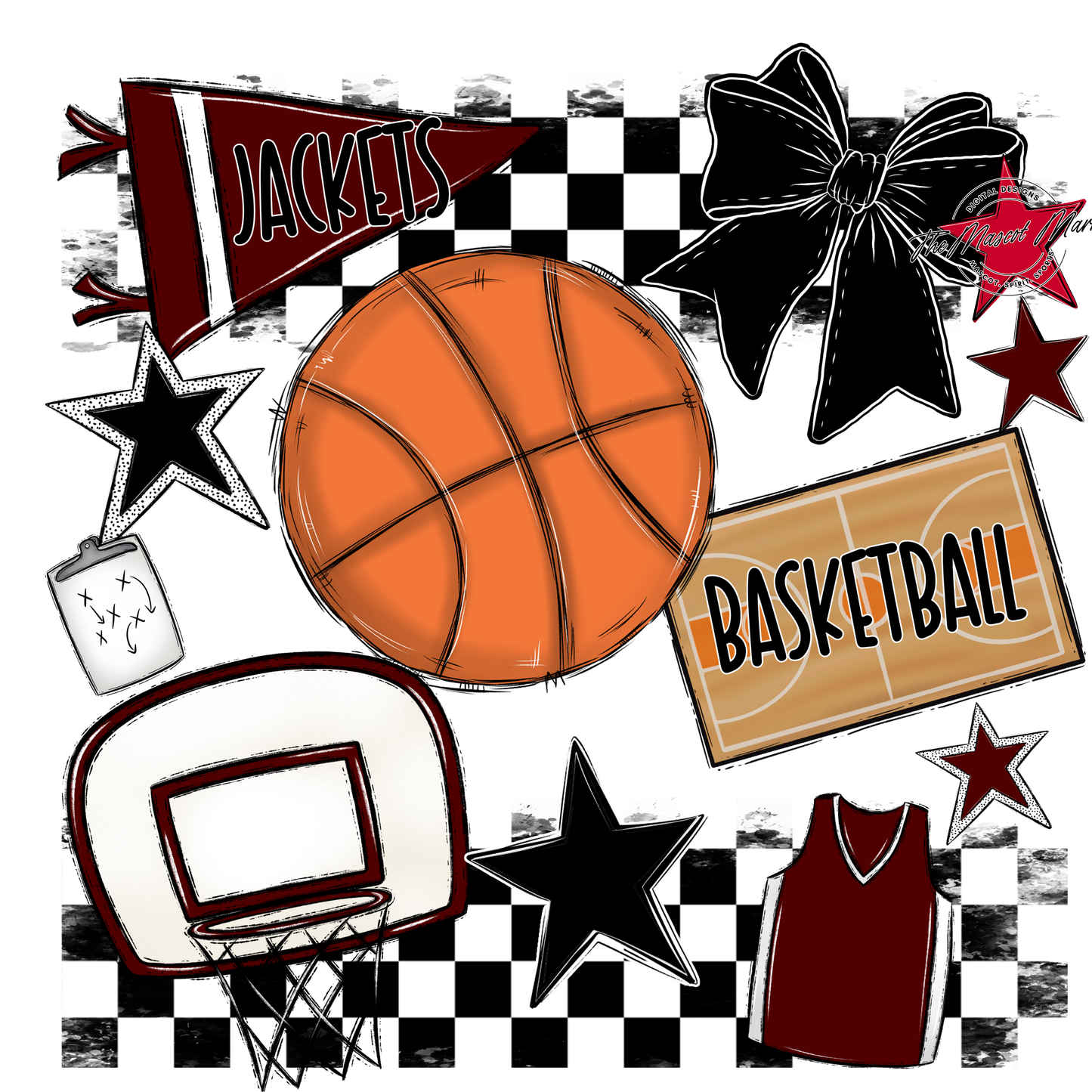 Jackets Checkers Basketball Spirit Design-Maroon