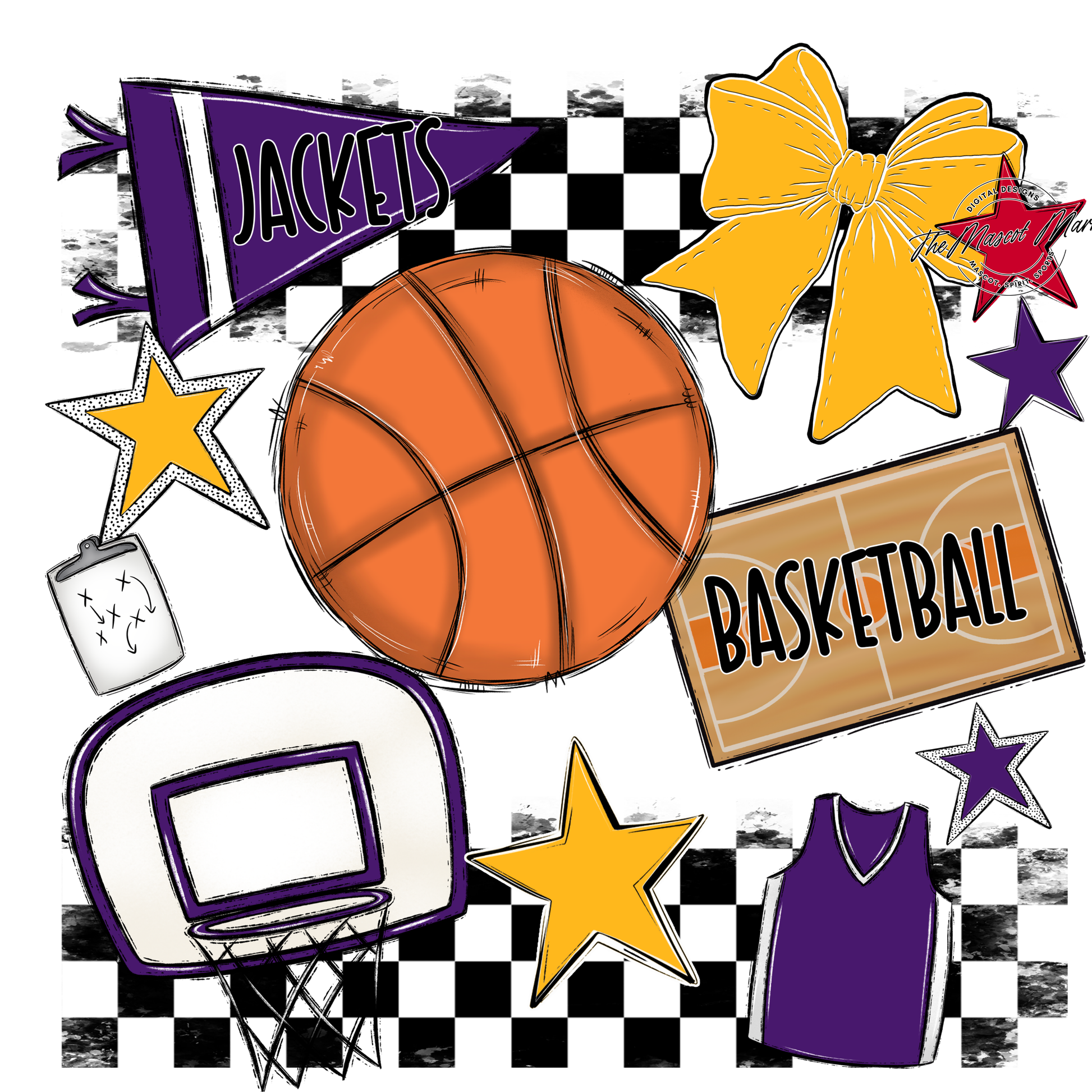 Jackets Checkers Basketball Spirit Design-Purple-Yellow