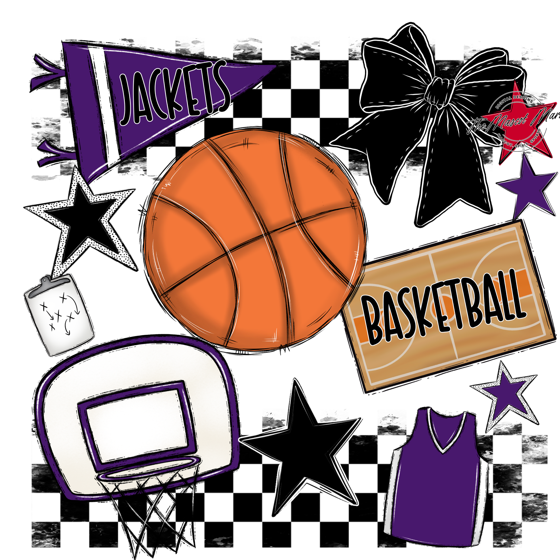 Jackets Checkers Basketball Spirit Design-Purple