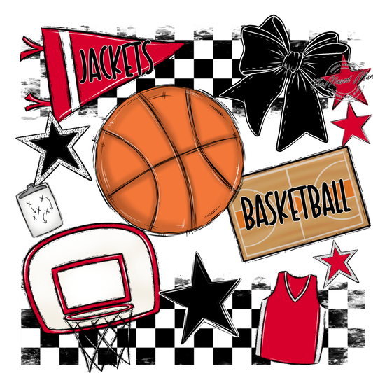 Jackets Checkers Basketball Spirit Design-Red