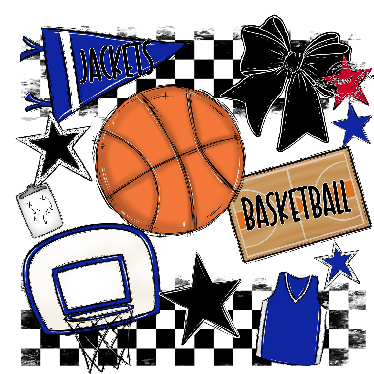 Jackets Checkers Basketball Spirit Design-Royal Blue