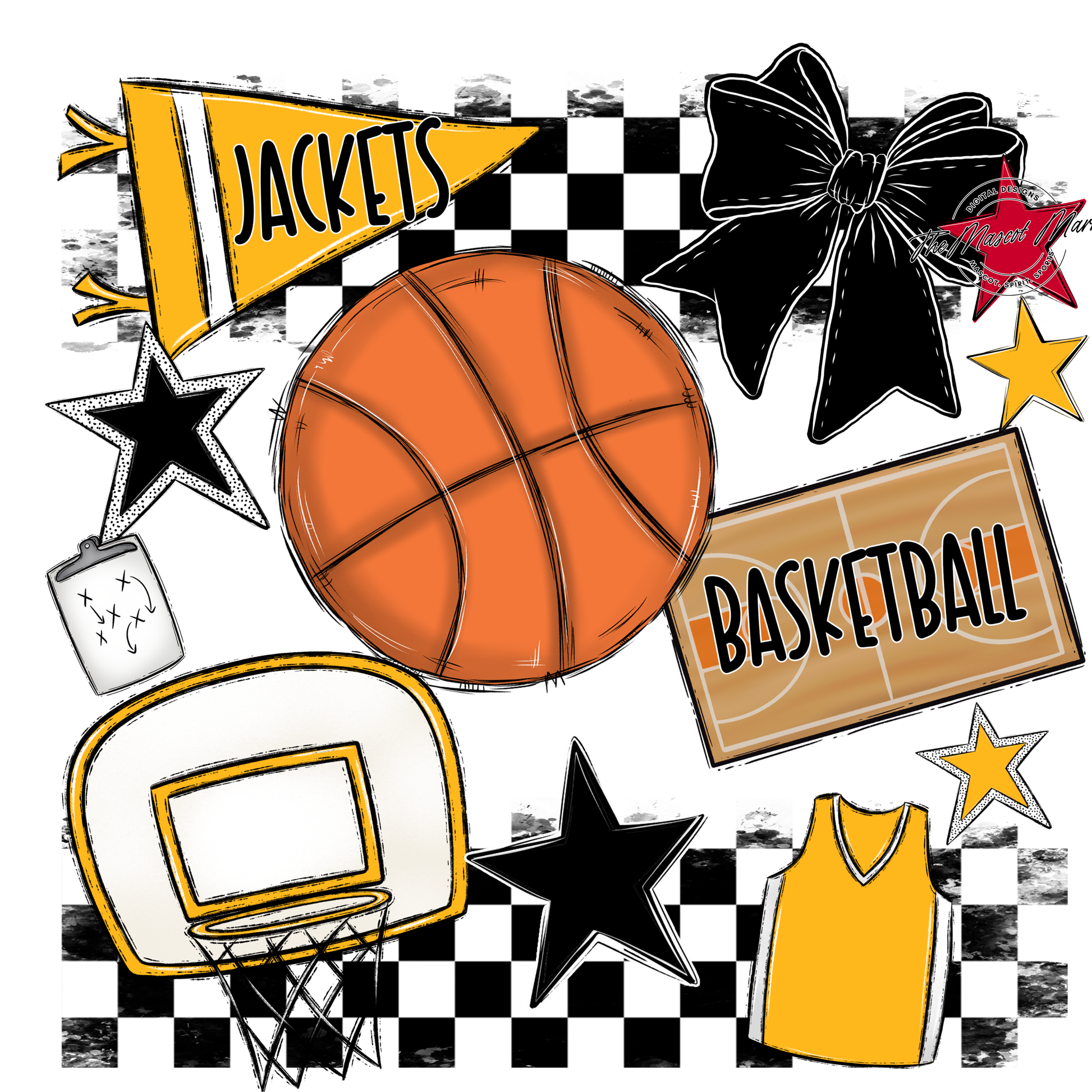 Jackets Checkers Basketball Spirit Design-Yellow