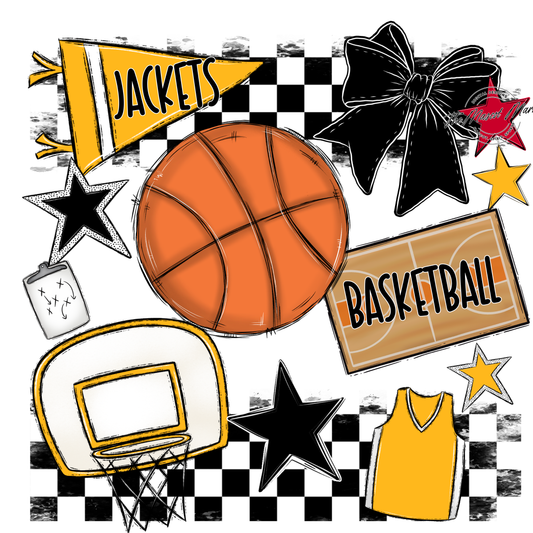 Jackets Checkers Basketball Spirit Design-Yellow
