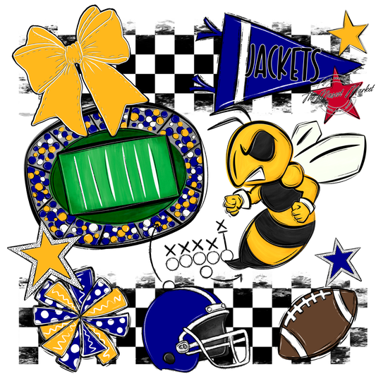 Jackets Checkers Mascot Spirit Design-Blue-Yellow