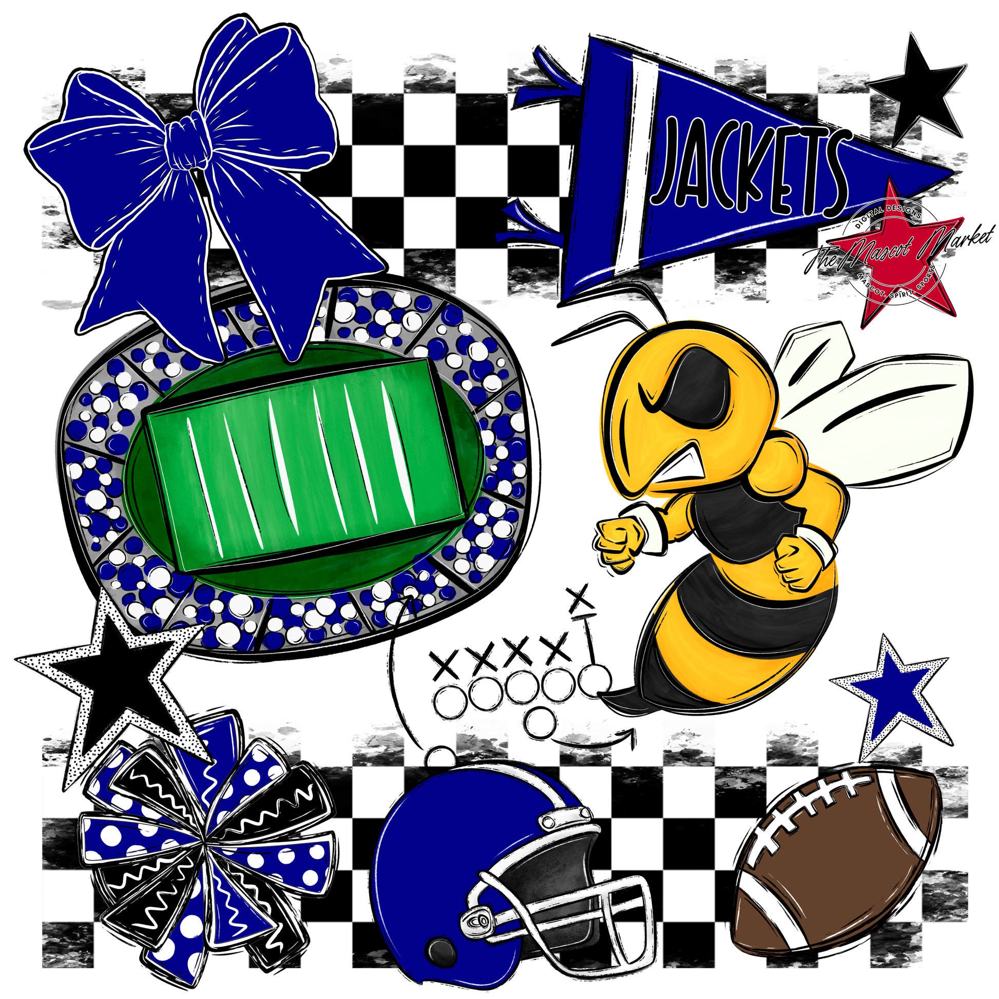 Jackets Checkers Mascot Spirit Design-Blue