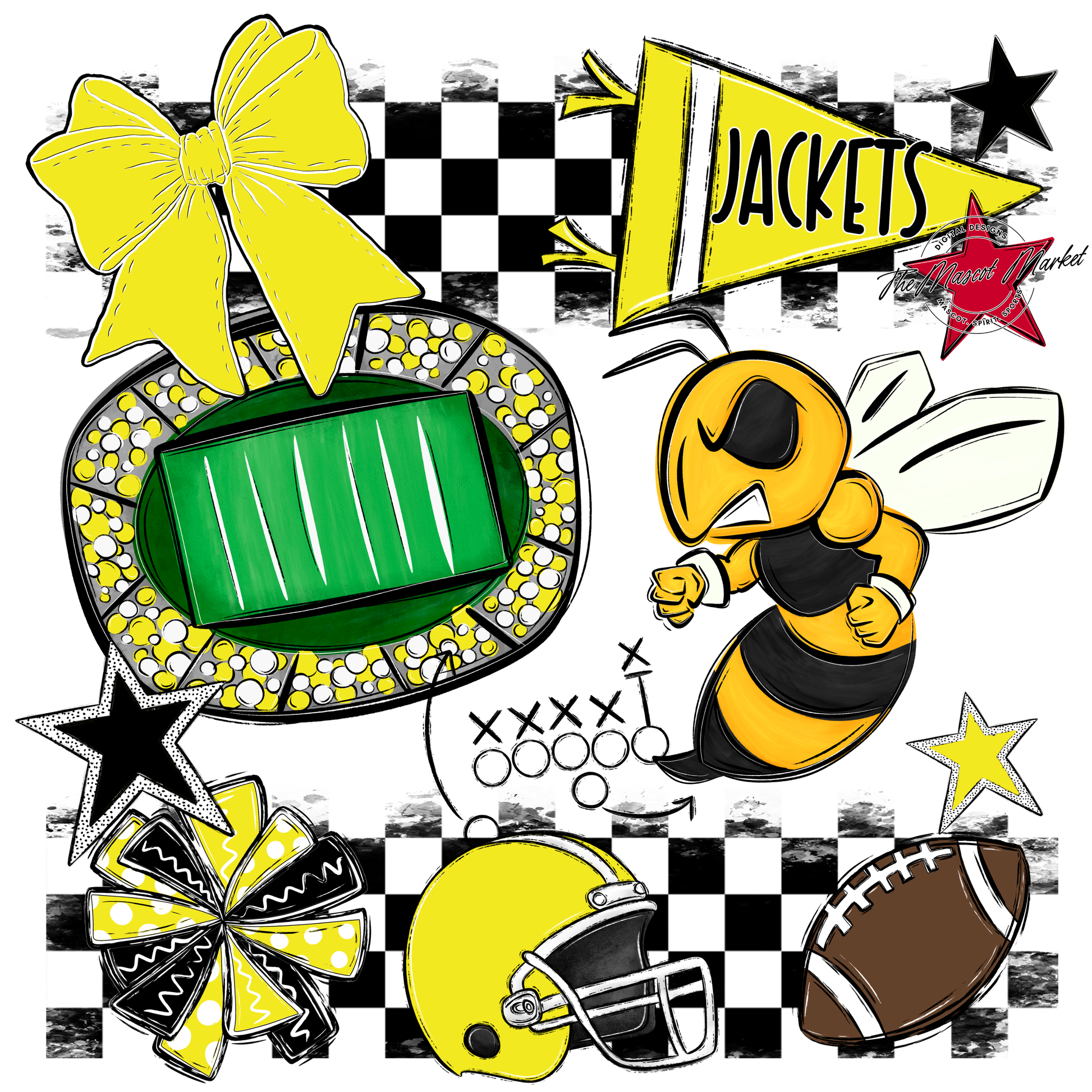 Jackets Checkers Mascot Spirit Design-Bright Yellow