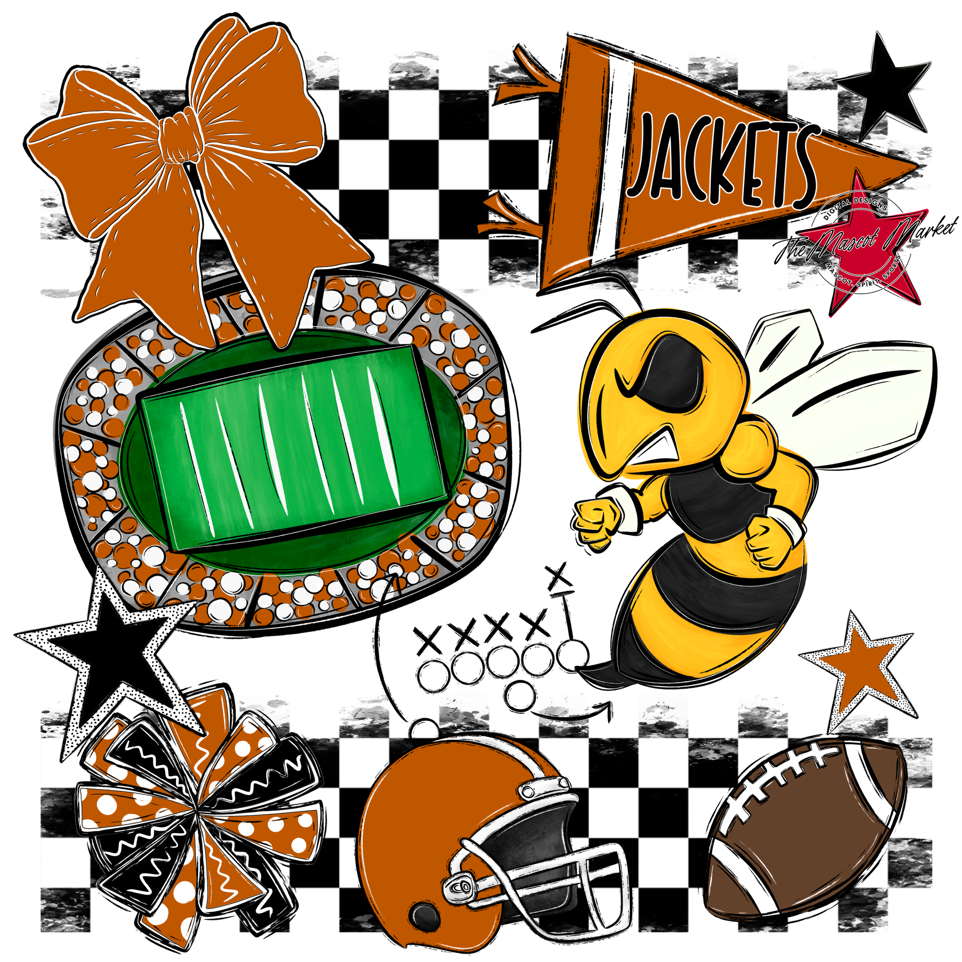 Jackets Checkers Mascot Spirit Design-Burnt Orange