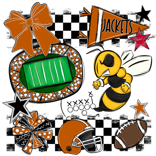 Jackets Checkers Mascot Spirit Design-Burnt Orange