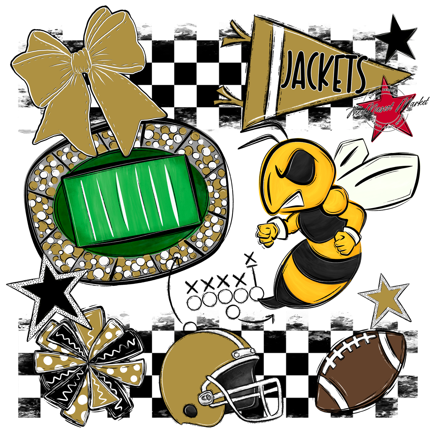 Jackets Checkers Mascot Spirit Design-Gold