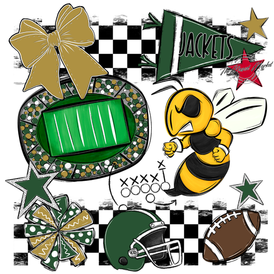 Jackets Checkers Mascot Spirit Design-Green-Gold