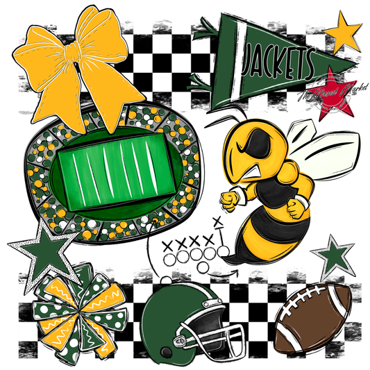 Jackets Checkers Mascot Spirit Design-Green-Yellow